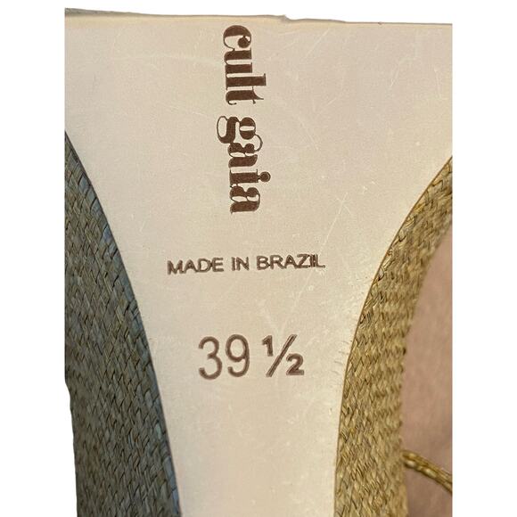 Cult Gaia Mirai Ankle Wrap Wedge Sandals Leather Straw Natural Beige Size 39.5 - Picture 11 of 14